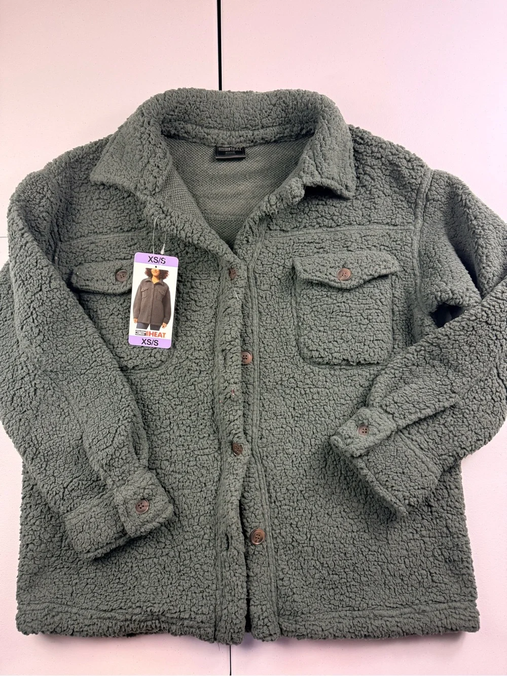 32 degrees heat Cozy Sherpa Shirt Jacket - Olive Green